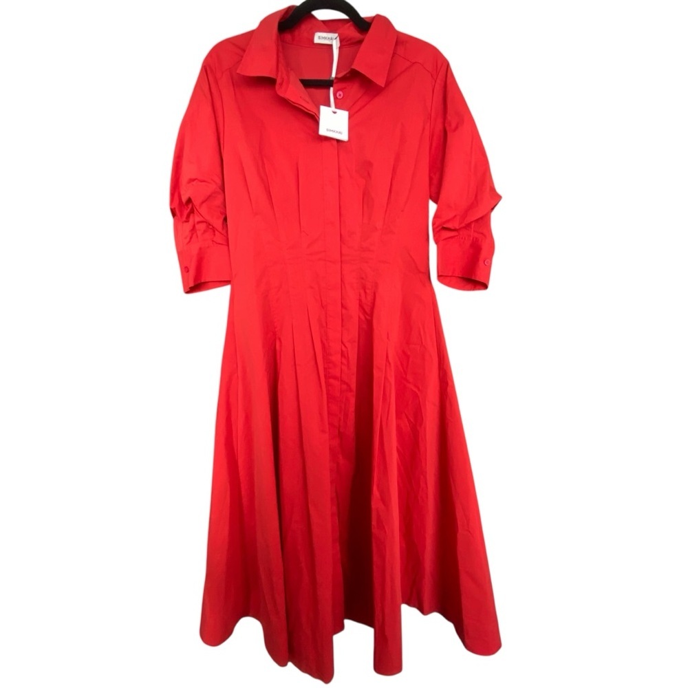 S24 SIMKHAI Crimson Jazz Pintuck Midi Dress
